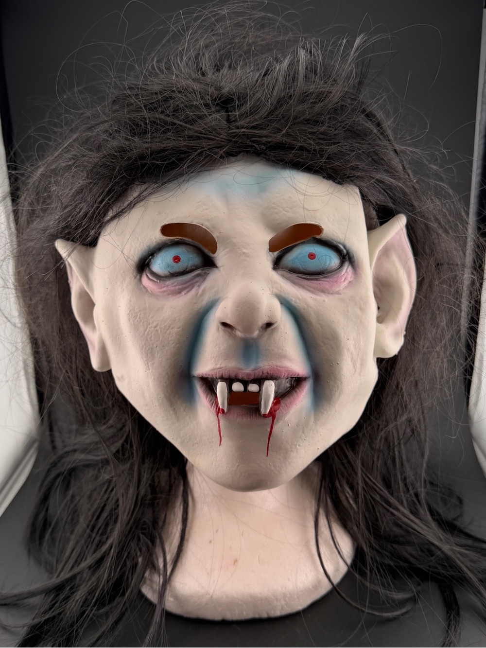 Creepy Vampire Halloween Mask With Long Black Hair
